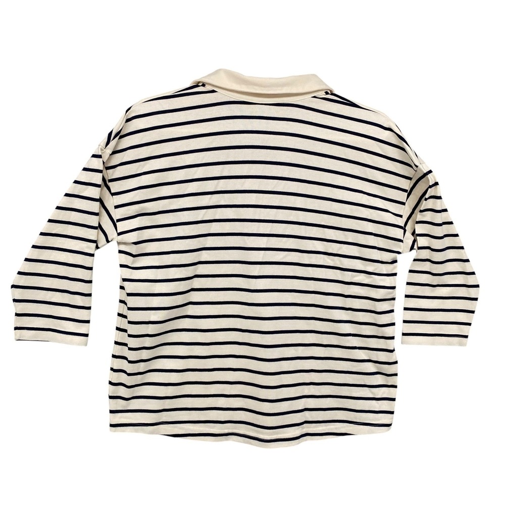 L.L. Bean Striped Polo Shirt V-Neck 3/4 Sleeve Women's XL REG Cream Navy - Picture 9 of 9